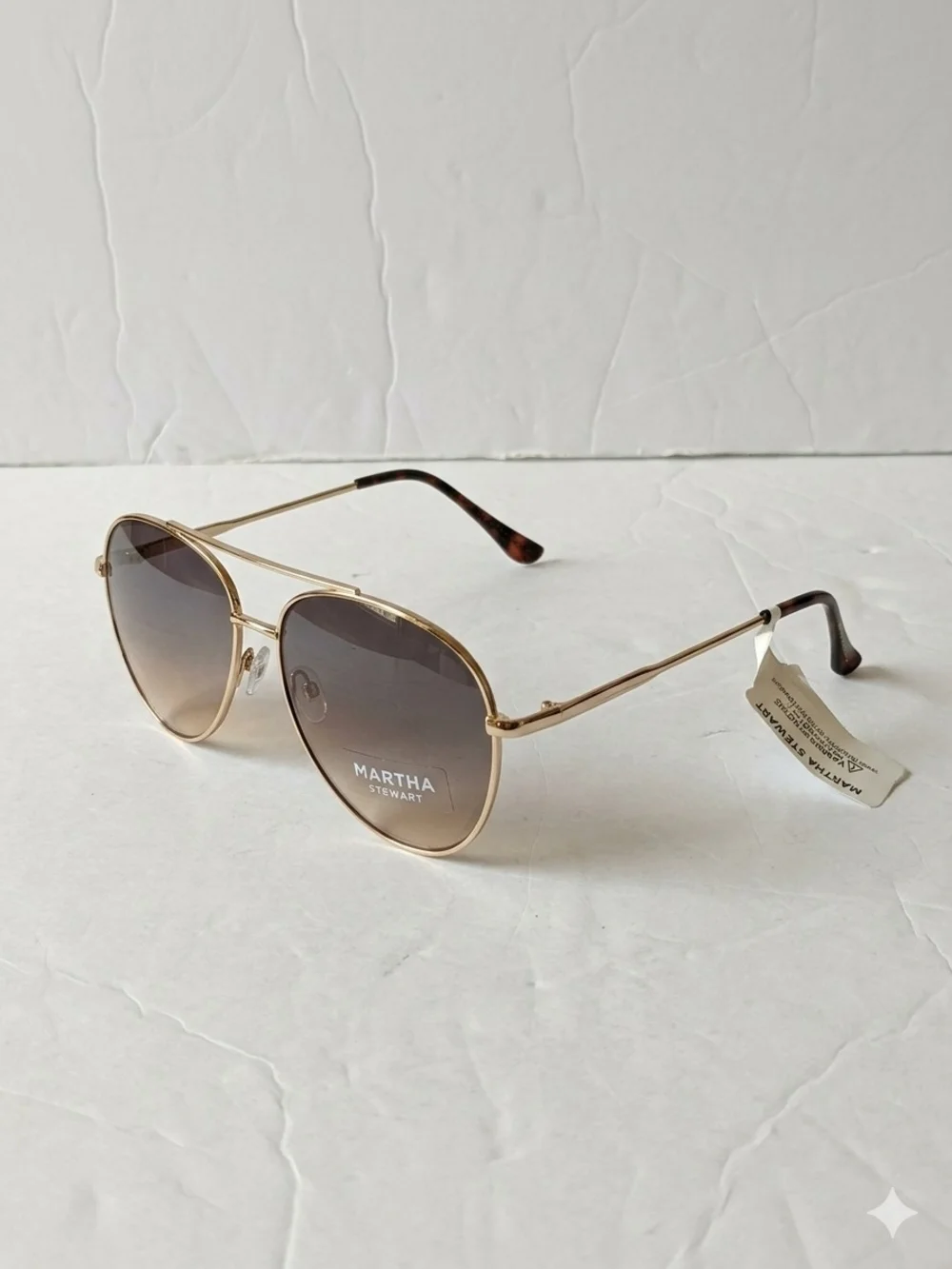 Martha Stewart Gold Frame Sunglasses with Blue to Brown Gradient Lenses